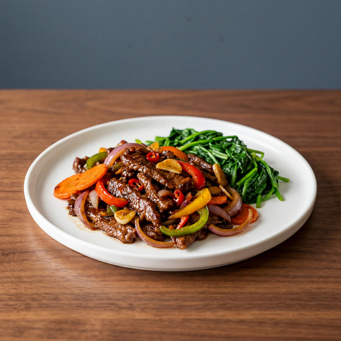 Chili Mushroom Beef with Spinach