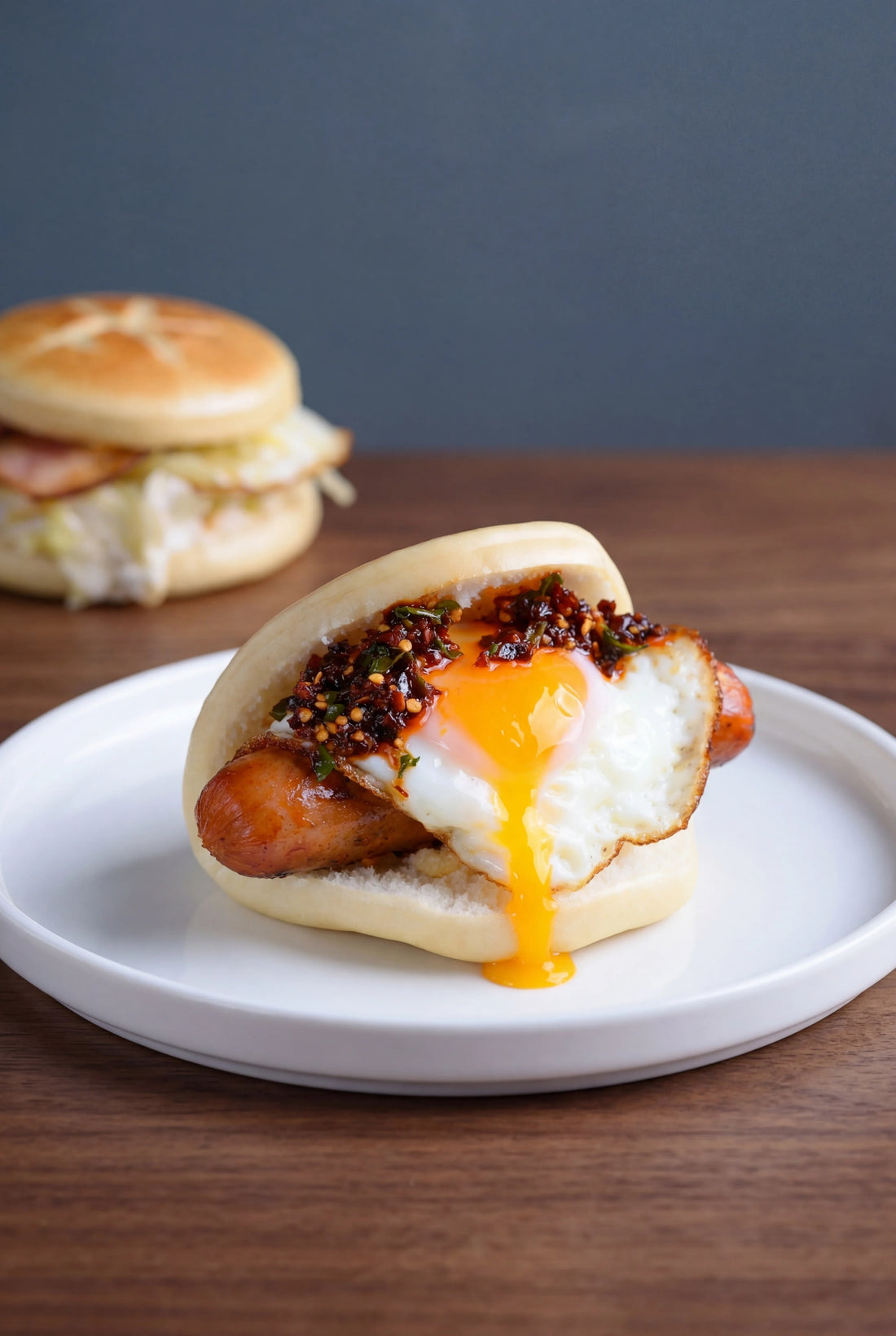 Gua Bao with Hot Dog & Fried Egg