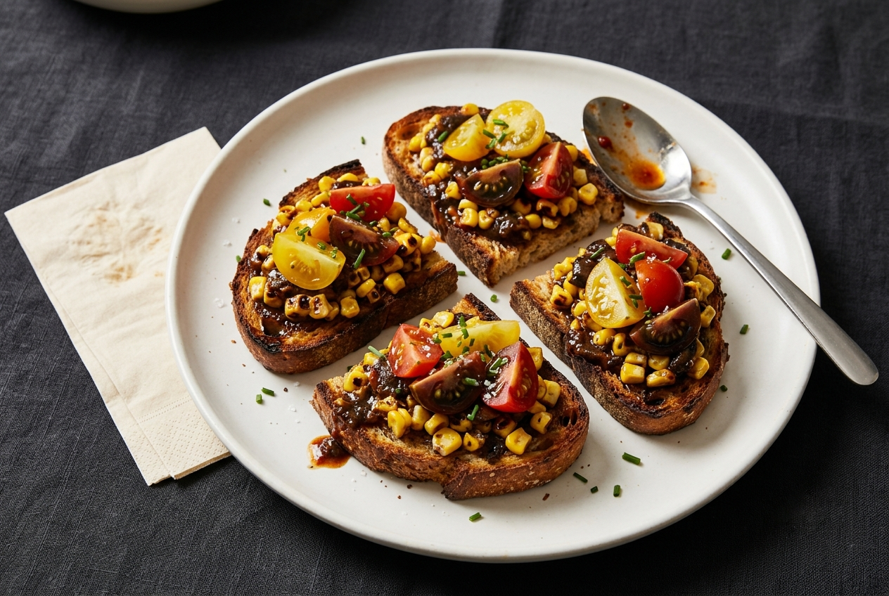 Charred Corn and Chili Mushroom Bruschetta